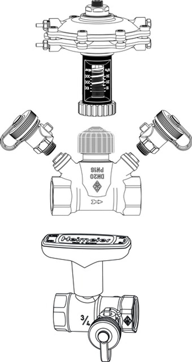 TA Differenzdruckregler TA-Multi Set 3 DN 20, mit Globo H, Entleerung, Rotguss, 5850-03.801