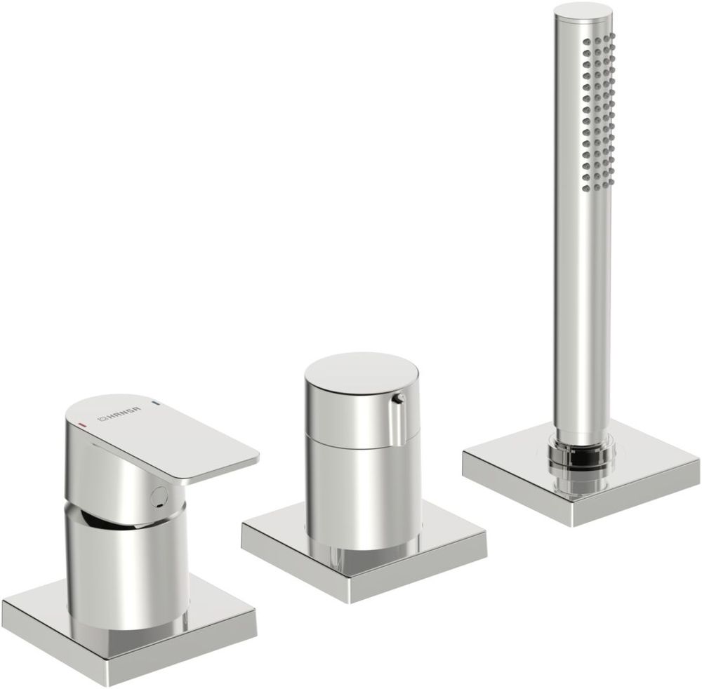 HANSA Einhebelmischer Fertigmontageset für Wanne/Brause HANSASTELA 5731 Rosette eckig Chrom, 57319473