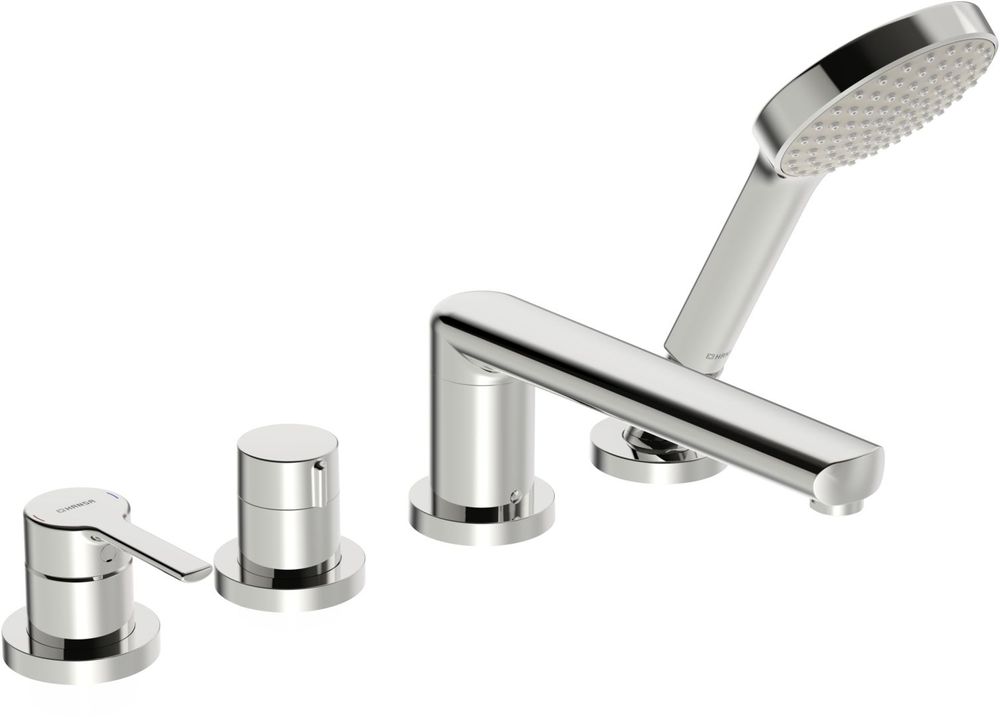 HANSA Einhebelmischer Fertigmontageset für Wanne/Brause HANSARONDA 0340 Rosette rund 3-strahlig 72 mm Chrom, 03402473
