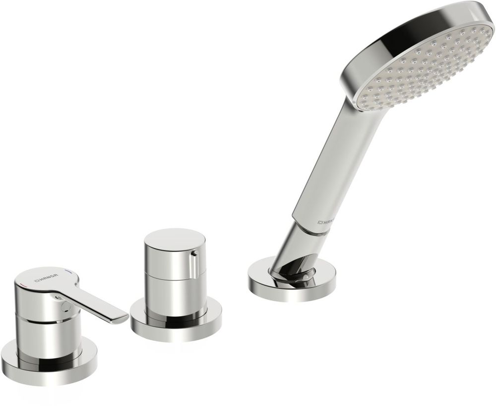 HANSA Einhebelmischer Fertigmontageset für Wanne/Brause HANSARONDA 0341 Rosette rund 3-strahlig 72 mm Chrom, 03419473