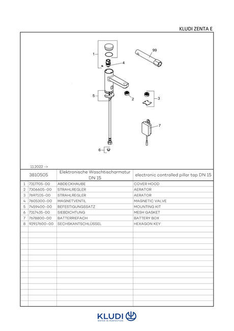 KLUDI ZENTA SL Elektronisches Standventil mit Batterie chrom, 3810505