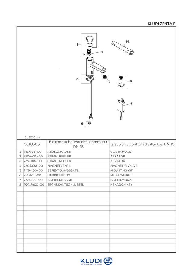 KLUDI ZENTA SL Elektronisches Standventil mit Batterie chrom, 3810505