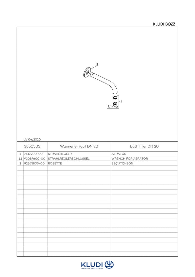 KLUDI BOZZ Wanneneinlauf DN20 Ausladung 160 mm chrom, 3850505