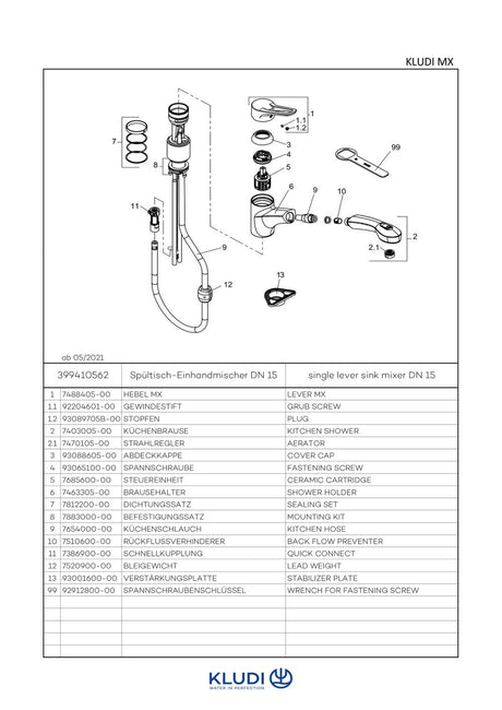 KLUDI MX Spültisch-EHM DN 8 herausziehbarer Brause chrom, 399410562