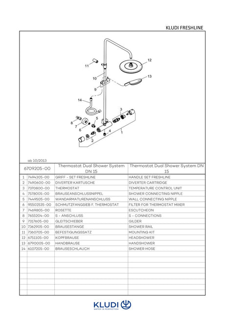 KLUDI FSHLINE Thermostat Dual Shower System chrom, 6709205-00