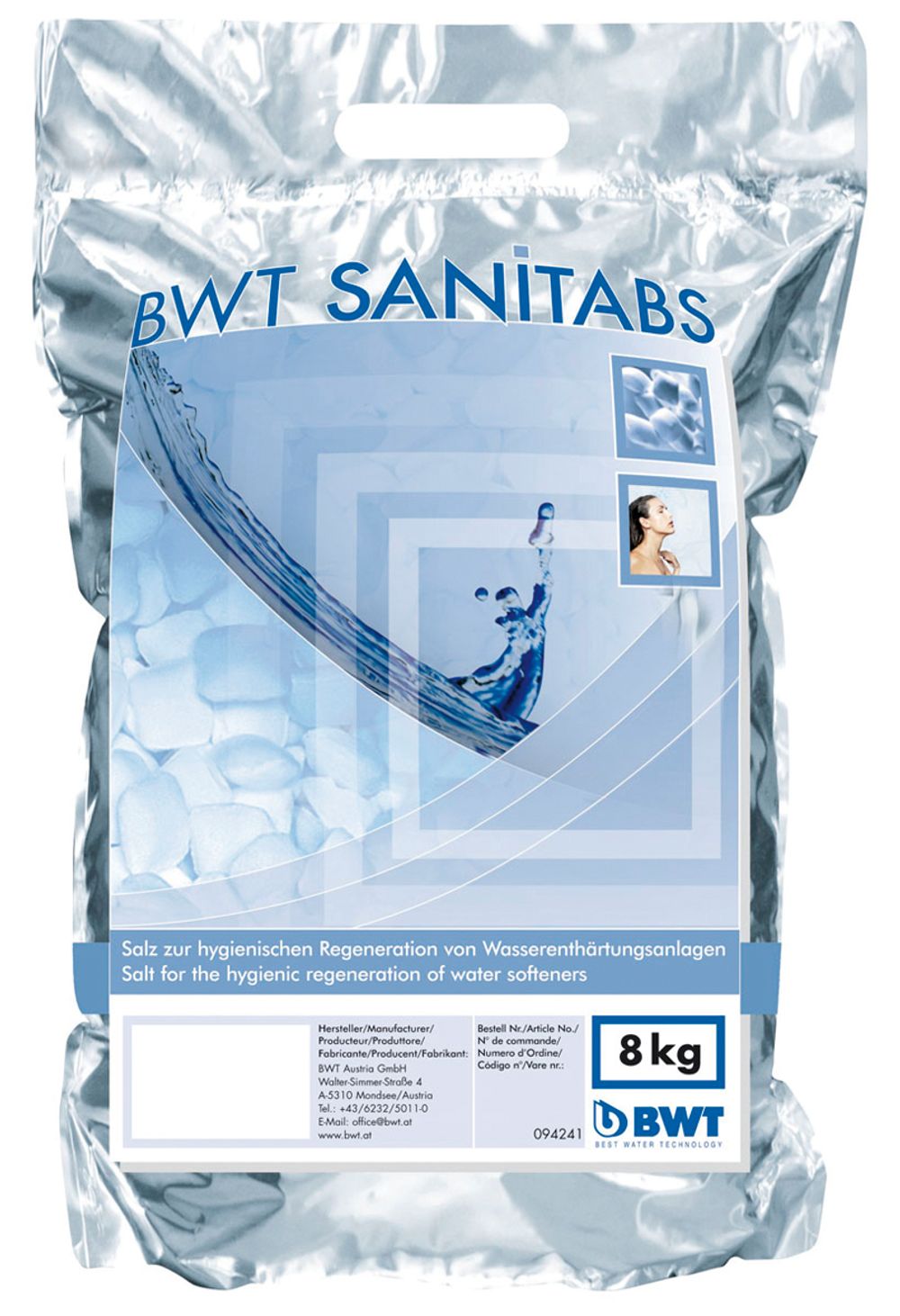 BWT Regeneriermittel Sanitabs 8 kg Siedesalz DIN 19604, 8 kg, 94241