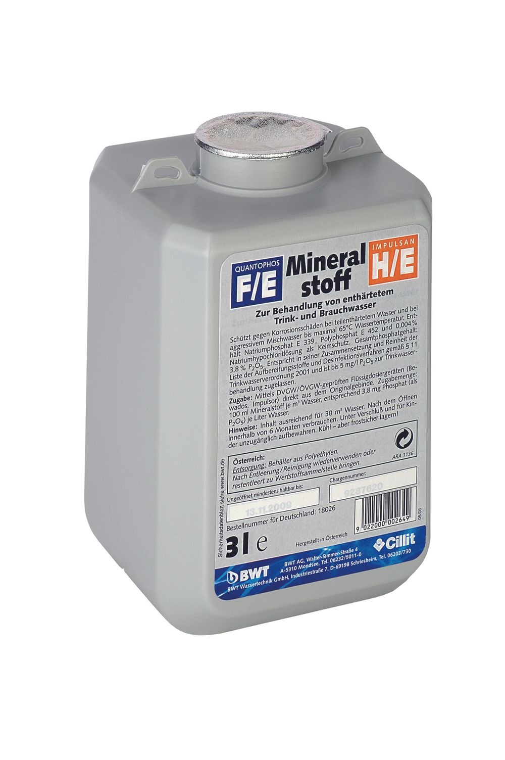 BWT Wirkstoff Mineralstoff F3, 3 Liter f. Bewados E 3 Dosiergerät, Härteber.3, 18024E