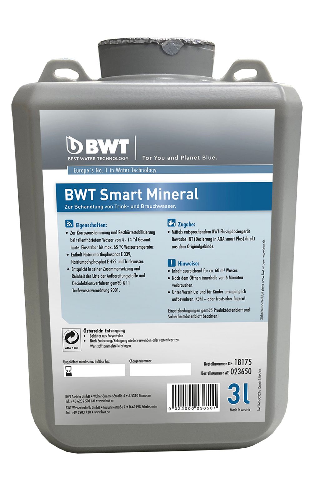 BWT Wirkstoff Smart Mineral Hybrid, 3 L nur für BWT Perla hybrid mit Dosierung, 18175E