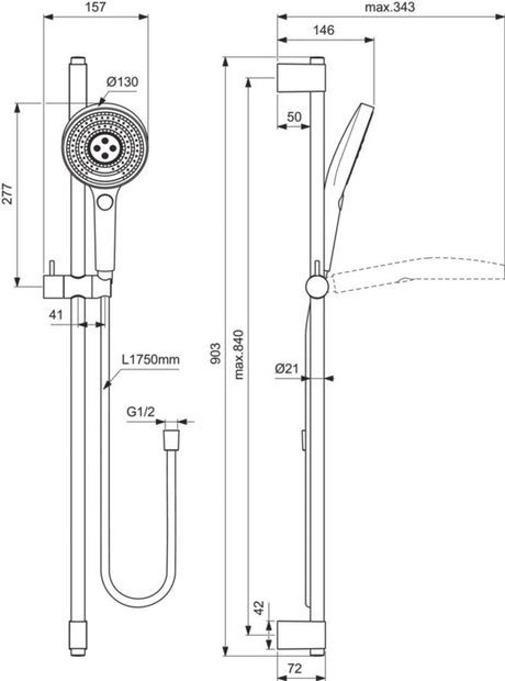Ideal Standard Brausekombination Idealrain Solos 903mm Chrom, A7898AA