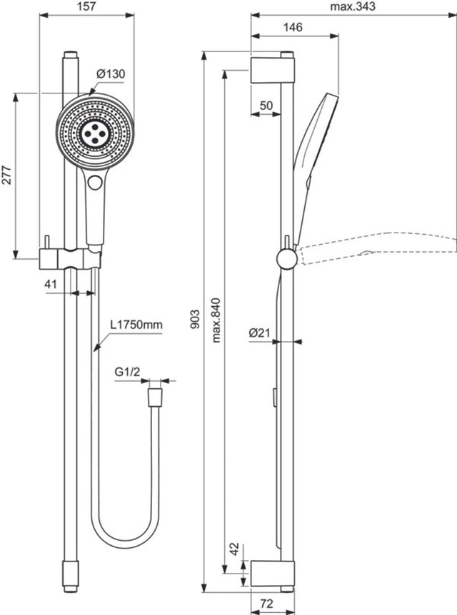 Ideal Standard Brausekombination Idealrain Solos 903mm Chrom, A7898AA