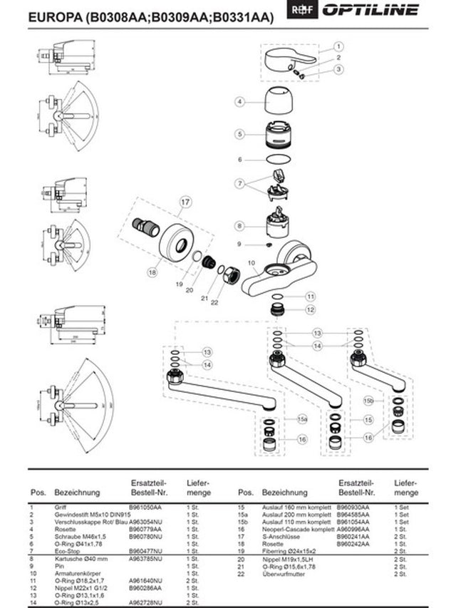 Ideal Standard Rohrauslauf, G3/4, 110mm, kpl. zu B0106, Chrom, B961054AA