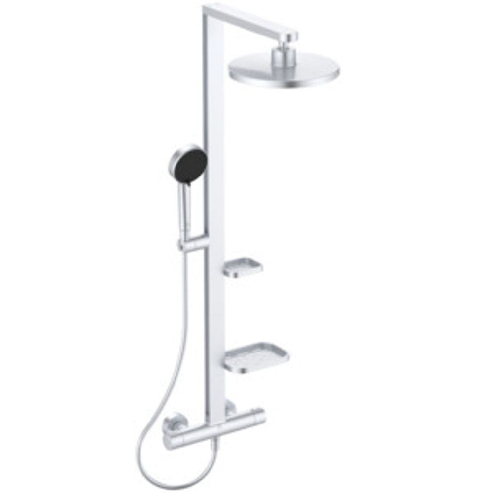 Ideal Standard Duschsystem Alu+ m.CTherm Brausethem. 2 Ablagen, 2F-HB u. 2F-Kopfbrause Silver, BD583SI