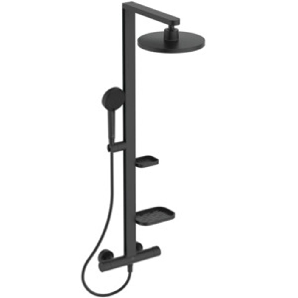 Ideal Standard Duschsystem Alu+ m.CTherm Brausethem. 2 Ablagen, 2F-HB u.2F-Kopfbr. Silk Black, BD583XG