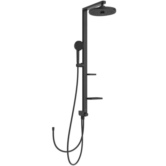 Ideal Standard Duschsystem Alu+ o.Arm., m.2 Ablagen, 2F-HB und 2F-Kopfbrause Silk Black, BD585XG