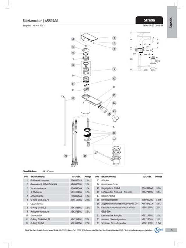 Ideal Standard Abdeckkappe Strada, Multiport Kart., Chrom, F960874AA