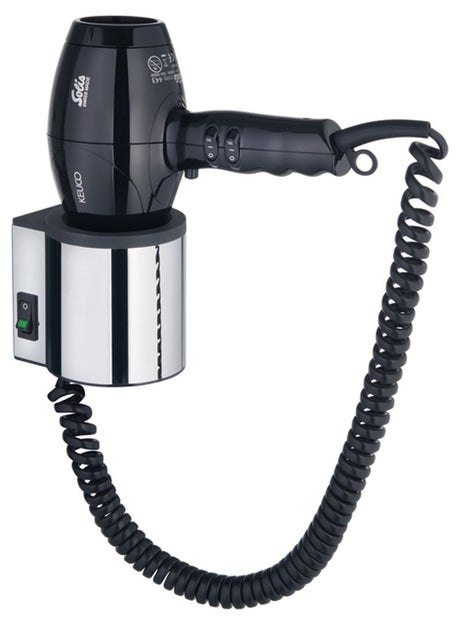 Keuco KE Haartrockner Plan 14995, verchromt/schwarzgrau, mit Halter, 14995010037