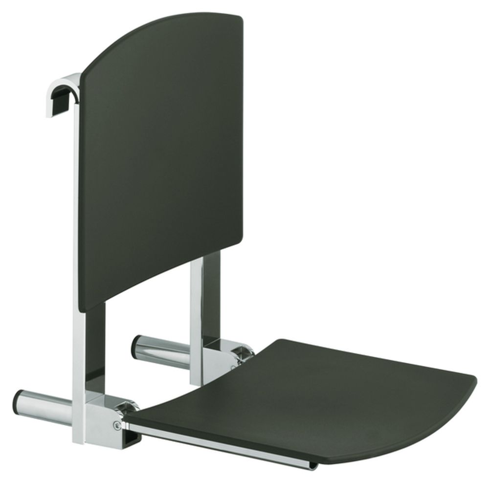 Keuco KE Klappsitz Plan Care 34981, mit R-Lehne z. Einh., verchromt/schwarzgrau, 34981010037