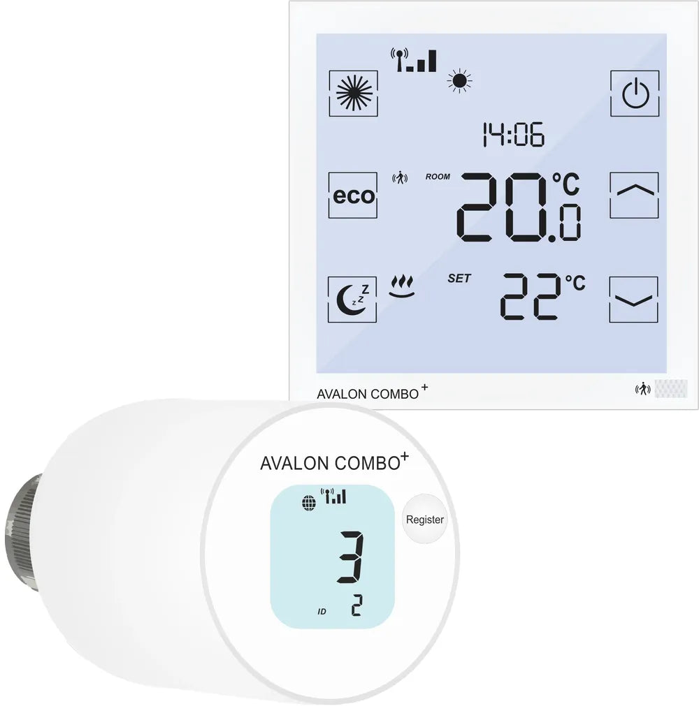 blossom-ic Paket Avalon Combo+ Funk-Raumthermostat mit Heizkörperstellantrieb M30 x 1,5 mm, ACSE-3979