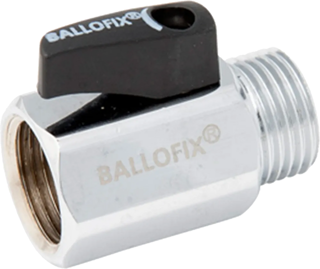 Broen Ballofix mini Kugelhahn mit Griff (schwarz) i/a G1/2" (DN15R) Cr Typ B3865, 6005065