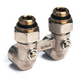 REHAU Kugelhahnblock mit Anschlussnippel G 1/2 x G 3/4, Eckform, 12407371001