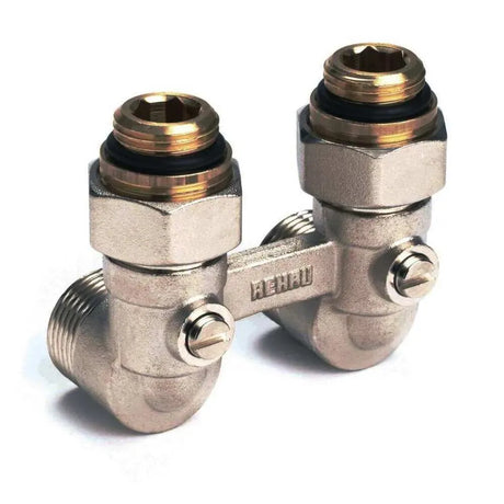 REHAU Kugelhahnblock mit Anschlussnippel G 1/2 x G 3/4, Eckform, 12407371001