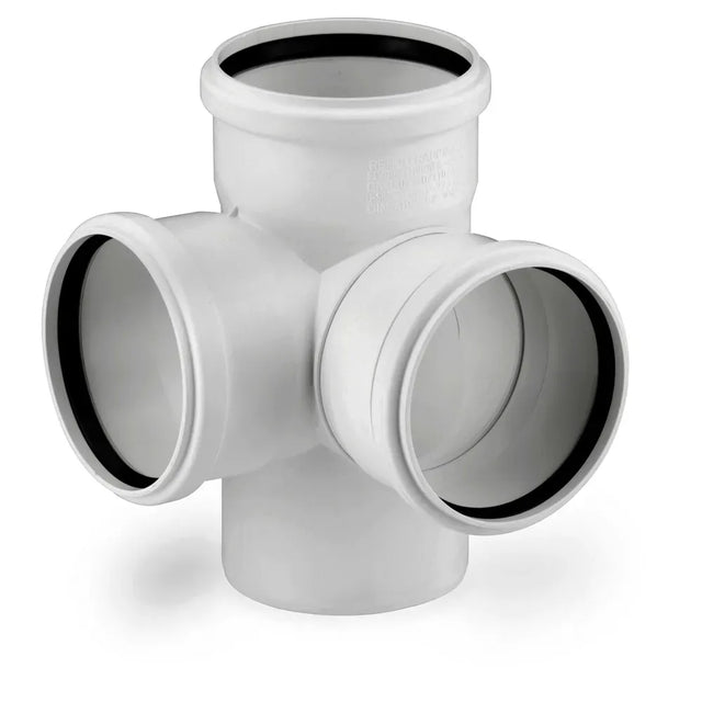REHAU RAUPIANO PLUS Eckdoppelabzweig DN 90/90/90, 87 Grad, max flow, 11237241003