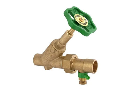JS Freistromventil, mit Lötanschluss, mit Entleerung (in der Verschraubung) im Ausgang, mit steigender Spindel, DN20, Lötdurchmesser 22mm, DVGW geprüft, 0015452200001