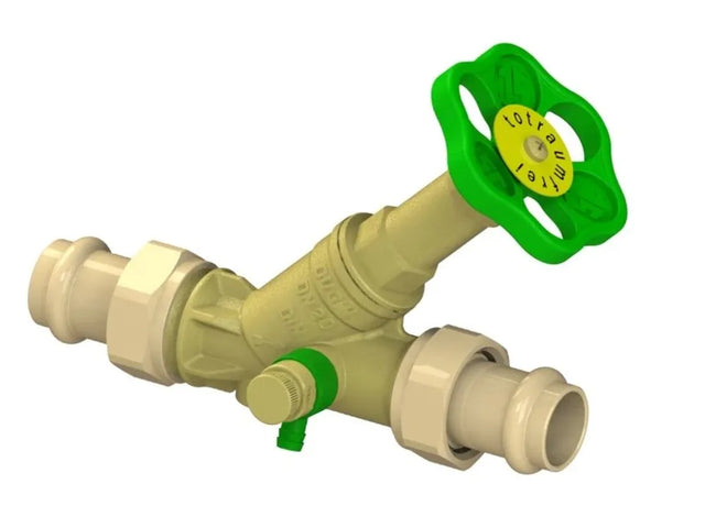 JS Freistromventil, mit Pressanschluss (Außengewinde) MULTI, mit Entleerung, mit nicht steigender Spindel, DN20, Pressdurchmesser 22mm, DVGW geprüft, 0015872200001