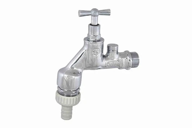 JS Auslaufventil, Serie Air-tec, mit Rohrbelüfter, mit Rückflussverhinderer, mit Schlauchverschraubung, mit Knebel-Oberteil, 1/2'', poliertes chrom, DVGW geprüft, 0017531550001