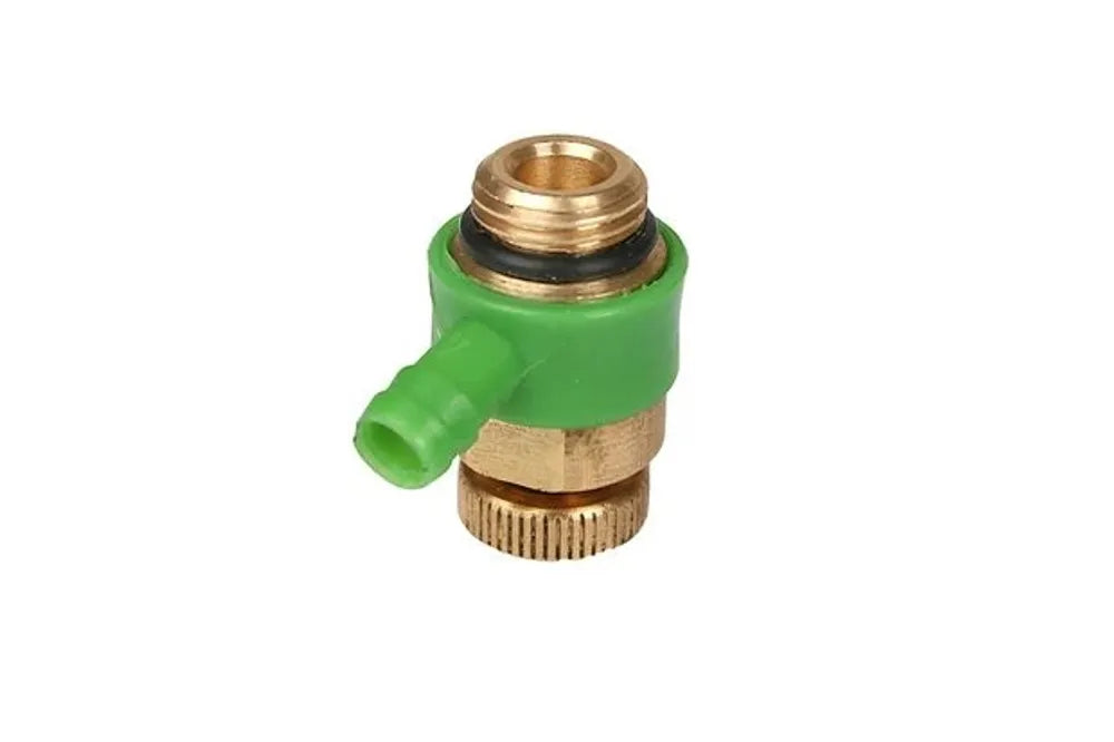 JS Entleerungsventil mit O-Ring, DN8, 1/4'', aus Messing, mit Auslaufring in der Farbe grün, 0018310800001