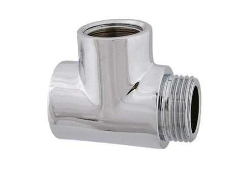 JS Messing-T-Stück, DN15, 1/2'', Außengewinde x Innengewinde x Innengewinde, Messing verchromt, 0018461550001