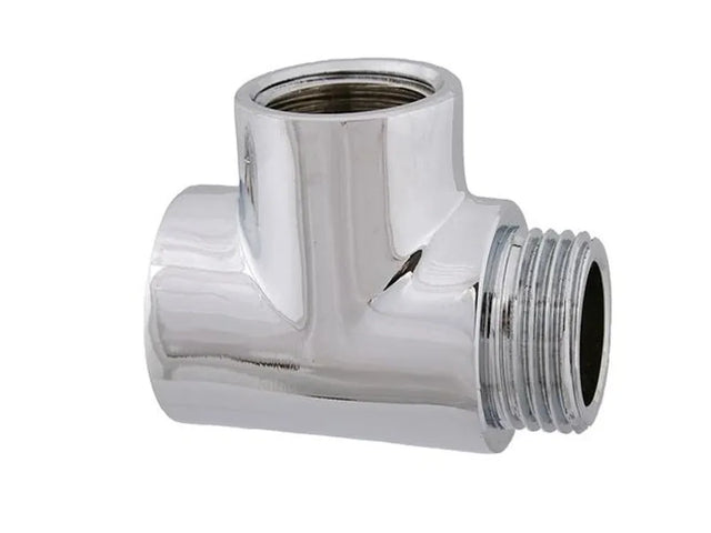 JS Messing-T-Stück, DN15, 1/2'', Außengewinde x Innengewinde x Innengewinde, Messing verchromt, 0018461550001