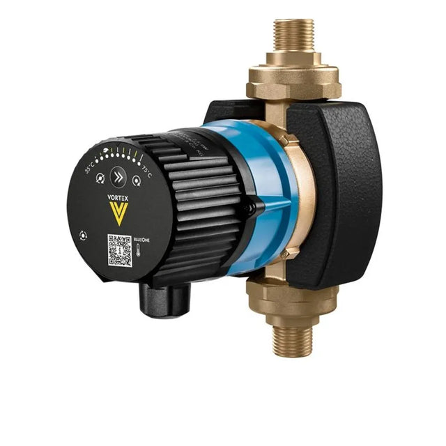 Vortex Pumpe BWO 155 V ERT mit elektronischem Regelthermostat, Rückschlagventil, Absperrhahn, Isolierschale, Gewinde-/Löt-Verschraubungssatz, ECM-Kugelmotor mit Drehzahleinstellung, 433-111-061