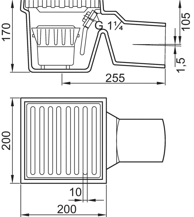 ACO Bodenablauf Guss DN100/ 1,5Grad/ 2l/s/ L15 mit Rost+WS/Anstrich, 5001.00.00
