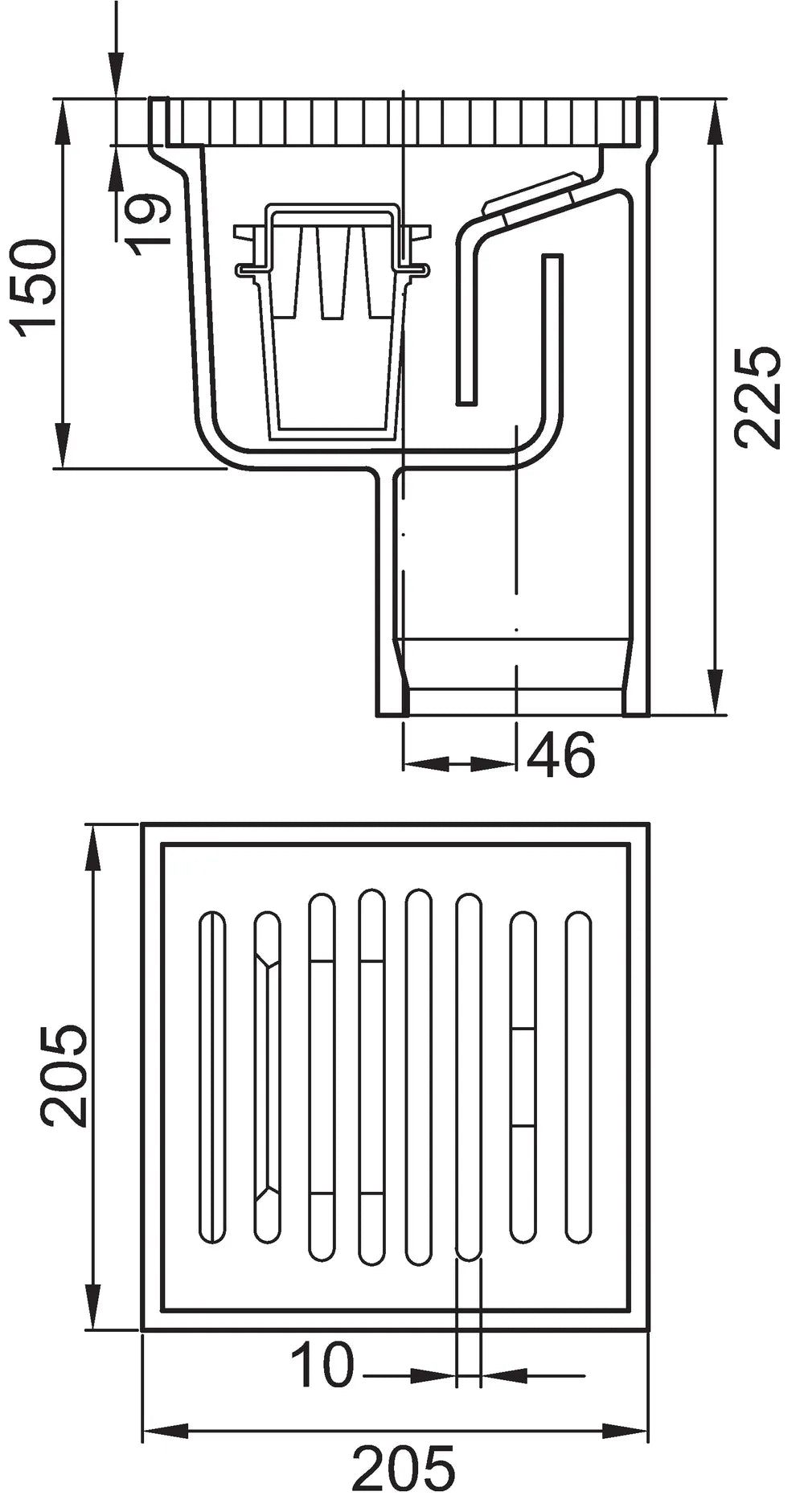ACO Bodenablauf Guss DN100/ 90Grad/ 2,0l/s/ L15 mit Rost+WS/Anstrich, 5009.40.00