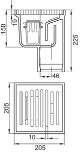 ACO Bodenablauf Guss DN100/ 90Grad/ 2,0l/s/ L15 mit Rost+WS/Anstrich, 5009.40.00