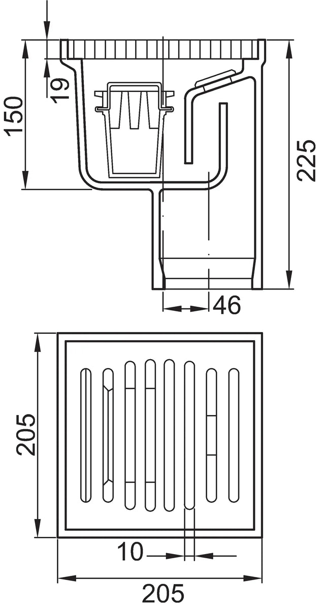 ACO Bodenablauf Guss DN100/ 90Grad/ 2,0l/s/ L15 mit Rost+WS/Anstrich, 5009.40.00