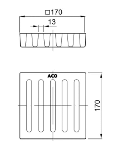 ACO Schlitzrost 170x170/M125/Guss/Anstrich zu Bodenablauf DN100, 5095.00.20