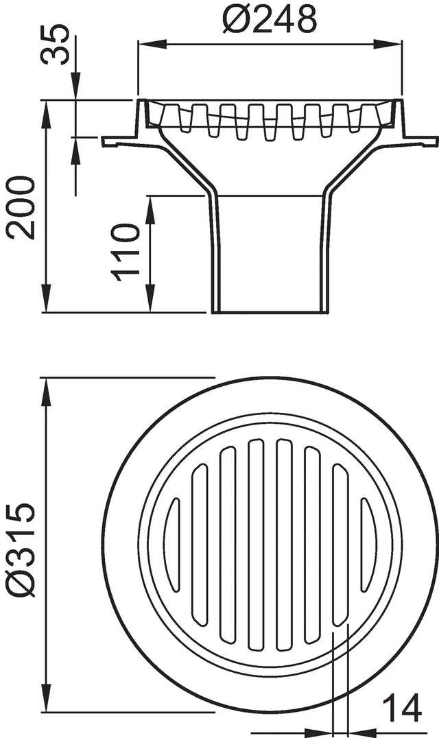 ACO Bodenablauf Guss DN100/90 Grad M125/Anschlussr./mit Rost/Anstrich, 5190.05.00