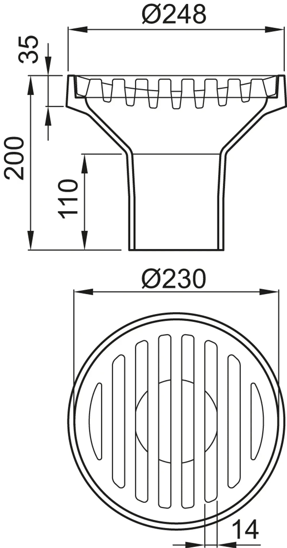 ACO Bodenablauf Guss DN100/90 Grad/M125/Rost rund/Anstrich, 5191.05.00