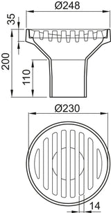 ACO Bodenablauf Guss DN100/90 Grad/M125/Rost rund/Anstrich, 5191.05.00