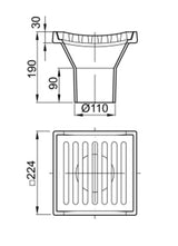 ACO Bodenablauf Guss DN100/90 Grad/L15/Rost eckig/Anstrich, 5193.00.00