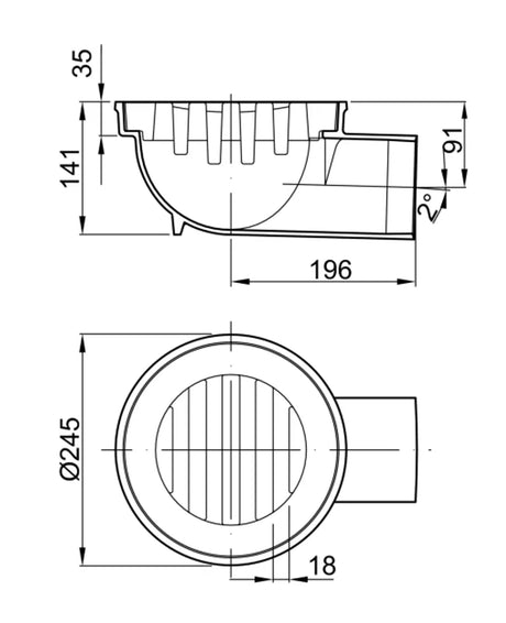ACO Bodenablauf Guss DN100/ 1,5 Grad/M125/mit Rost / Anstrich, 6199.00.00