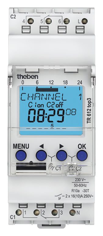 Schaltuhr digi 230-240VAC                         2kan 2TE BT REG 24h Prog