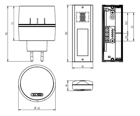 GROTHE Funk-Gong 230V/UC 83dB elektr Kst CALIMA 400 IP20 ws 0,0002-0,15A