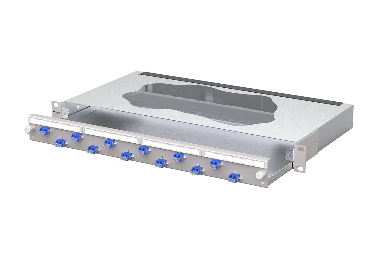 METZ CONNECT LWL-Patchpanel 12f LC-D OS2 1504407412-F 482,6mm(19), 1HE max:12f