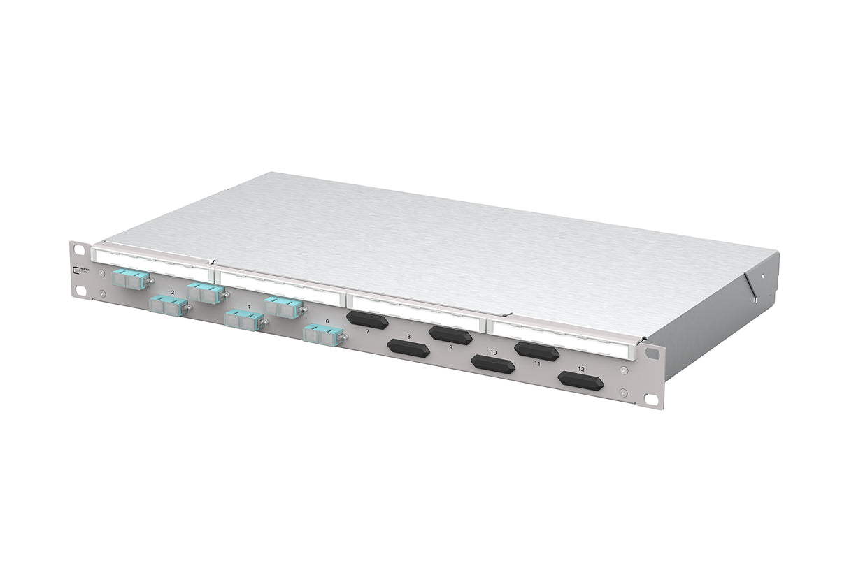 METZ CONNECT LWL-Patchpanel 6f SC-D OM3 150450BA06-F 482,6mm(19), 1HE max:12f