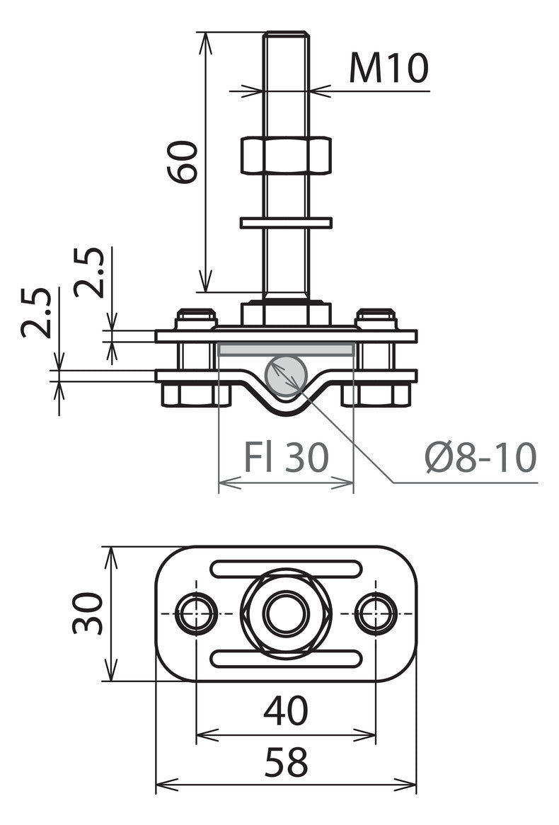DEHN SE Anschlussklemme  8-10mm 30mm V4A AK ZS 8.10 FL30 GBM10X60 V4A unbeh