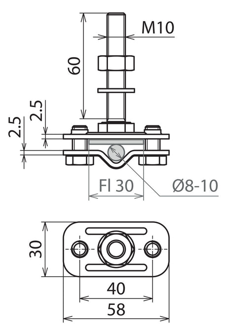 DEHN SE Anschlussklemme  8-10mm 30mm V4A AK ZS 8.10 FL30 GBM10X60 V4A unbeh