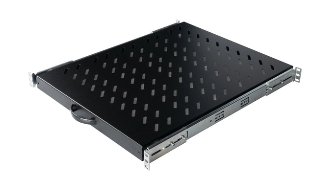 19" Fachboden ausziehbar, 1HE, 30kg Last, T=570mm, schwarz